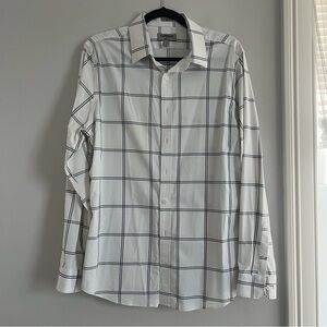Express White and Black Dress Shirt Classic Plaid Design